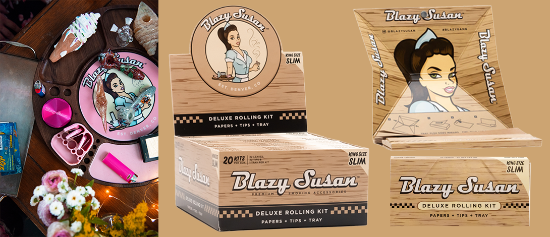 Blazy Susan - King Size Pink Rolling Papers and Tips Bundle Display