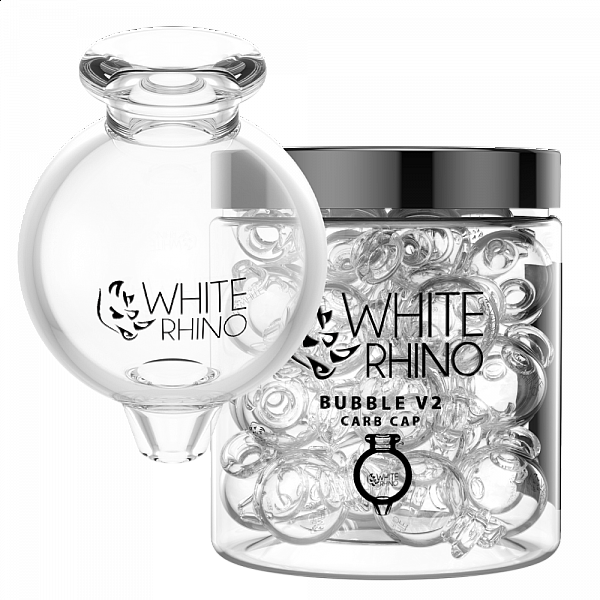 Bubble Glass Carb Caps V2 - White Rhino - 20 Count - Clear