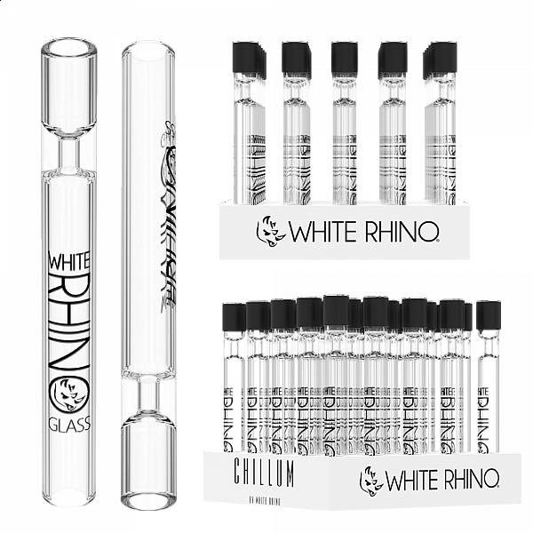 Clear Glass Chillum with Silicone Cap - 25 Count - White Rhino