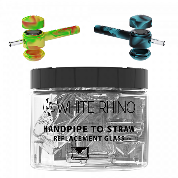 Handpipe to Straw - Glass Replacement Part - 10 Count Jar - White Rhino