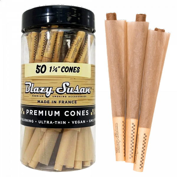 Blazy Susan - Unbleached 1-1/4″ Pre Rolled Cones - 50 Count