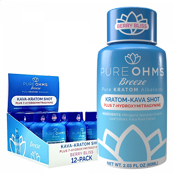 Kava + Kratom + 7 Ohms - Pure Ohms Breeze - 12 Shots Display