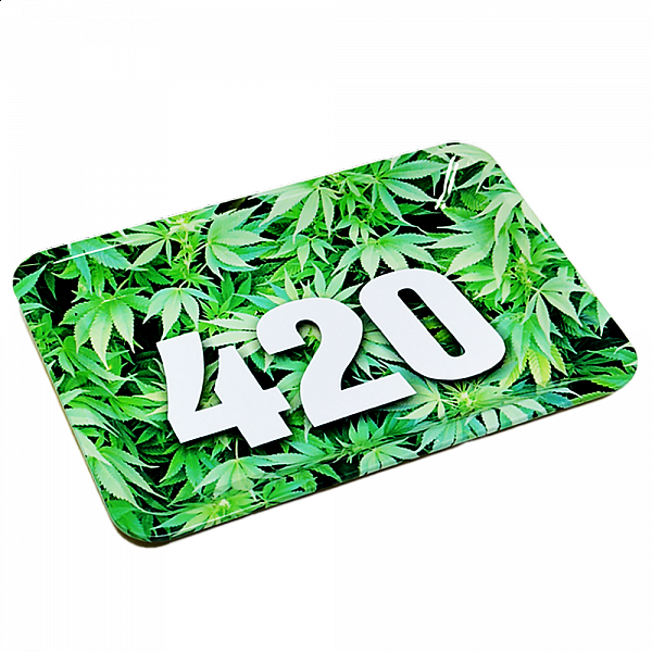 Green 420 Leaves Metal Rolling Tray